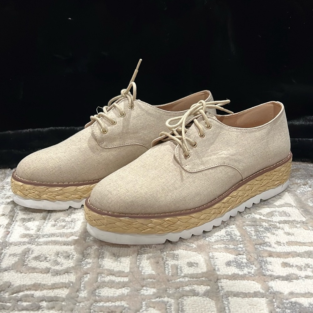Natural linen flat platforms-Size 11